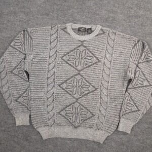 Vintage Kenny Rogers Sweater Mens L Gray 3D Knit Wool Blend Crewneck Pullover